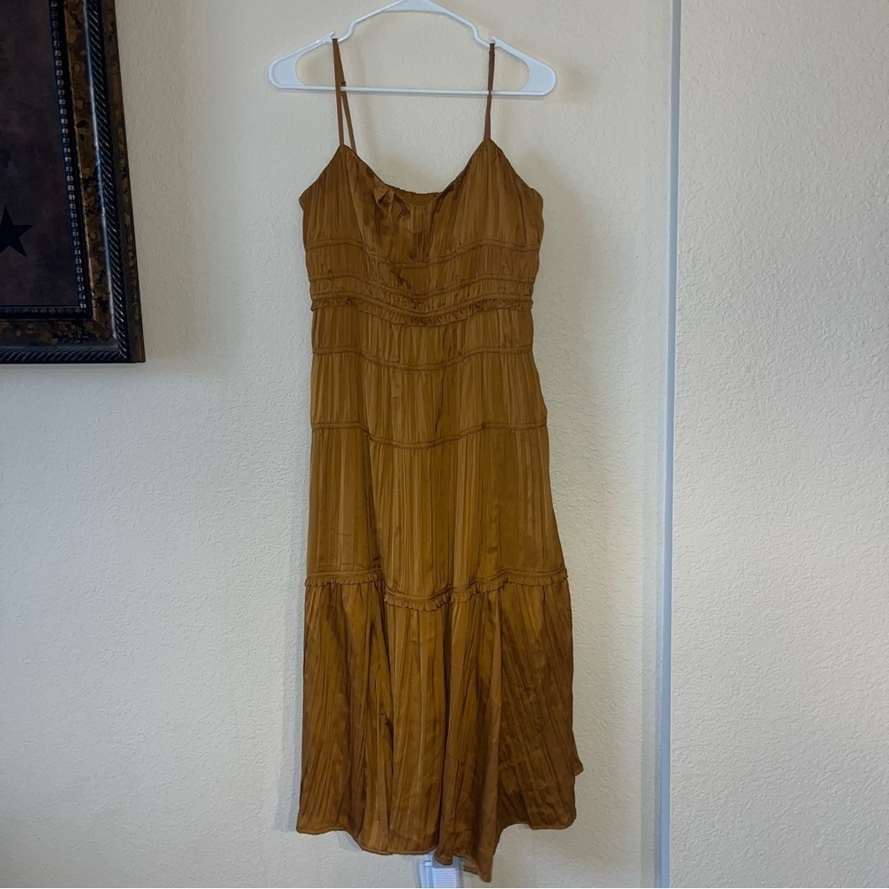 Anthropologie Ruched Slip Midi Satin Tiered Dress Size 6